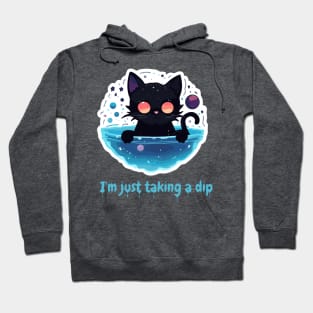 Black Cat Taking a Dip in a galaxy Bowl Hoodie